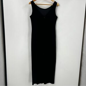 Adrianna Papell Vintage Elegant Black Velvet Side Slit Sleeveless Dress Sz 6